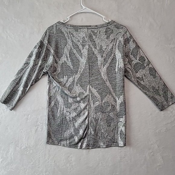 WHBM Silver Shimmer 3/4 Sleeve Drop Shoulder Tee XXS Extra Small NWOT - Picture 4 of 13